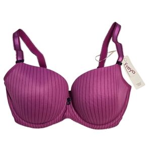 Freya Deco Hatty Moulded Plunge Bra AA1281 - Plum Pinstripe Padded Underwire Bra